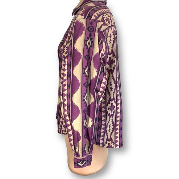 Vintage Roper Shirt Purple Tan Southwestern Oversized Striped Tribal Aztec Print - Picture 8 of 12